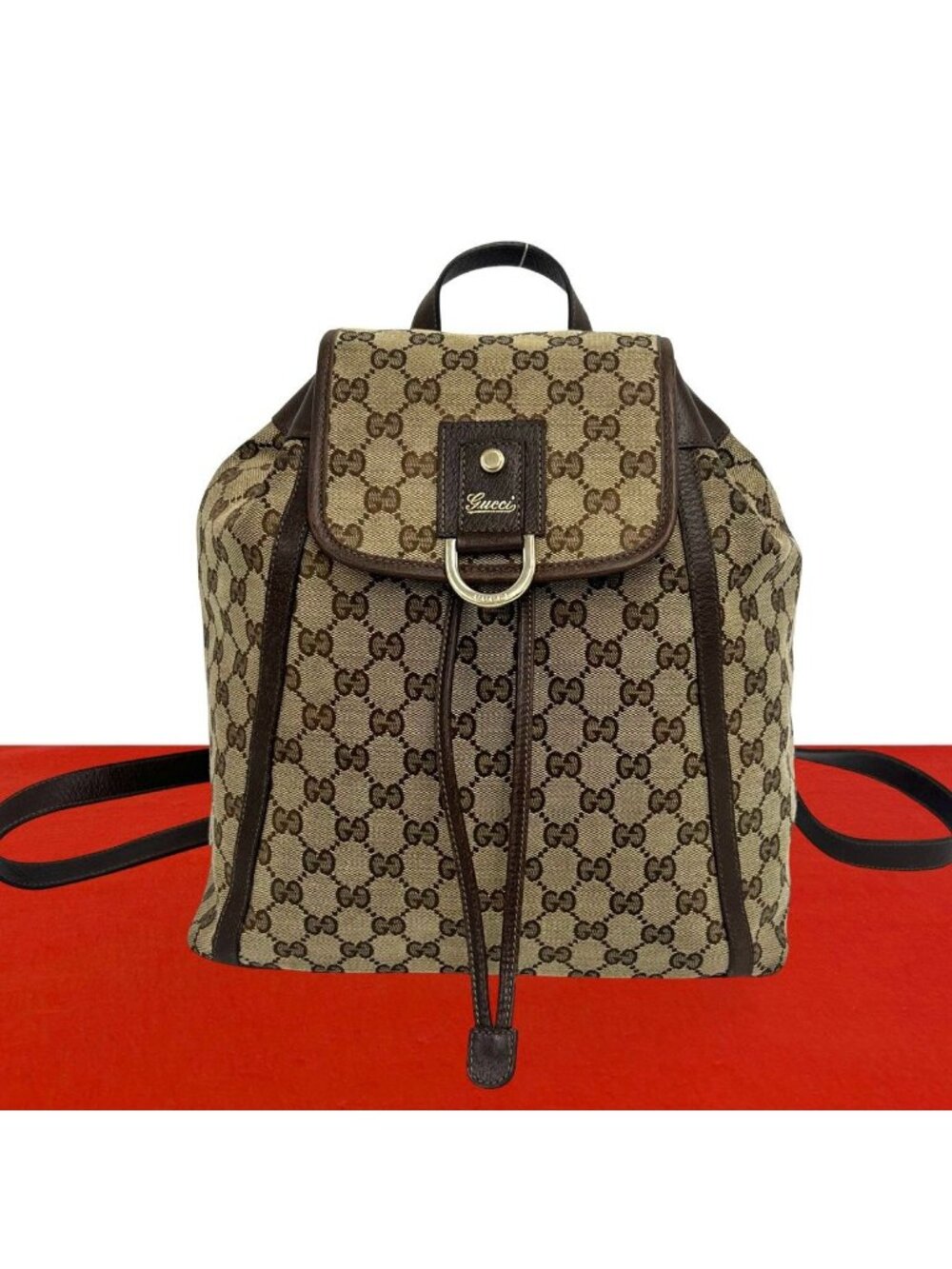 Gucci Abbey GG Canvas Leather Backpack Brown